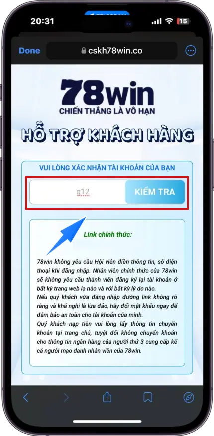 Bước 1 : Vào Link >> Nhập tên đăng nhập >> Ấn kiểm tra